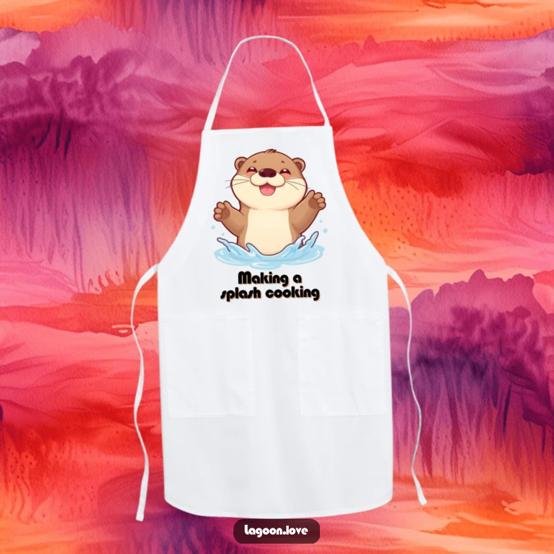 Funny apron: a joyful, bouncy otter gleefully splashing water with both front paws raised.