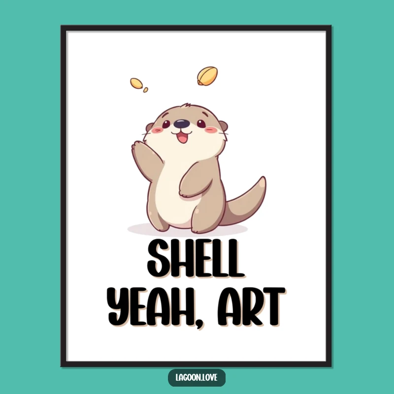 Funny Sea Otter Shell Toss Digital Art - Instant Cartoon Otter Download