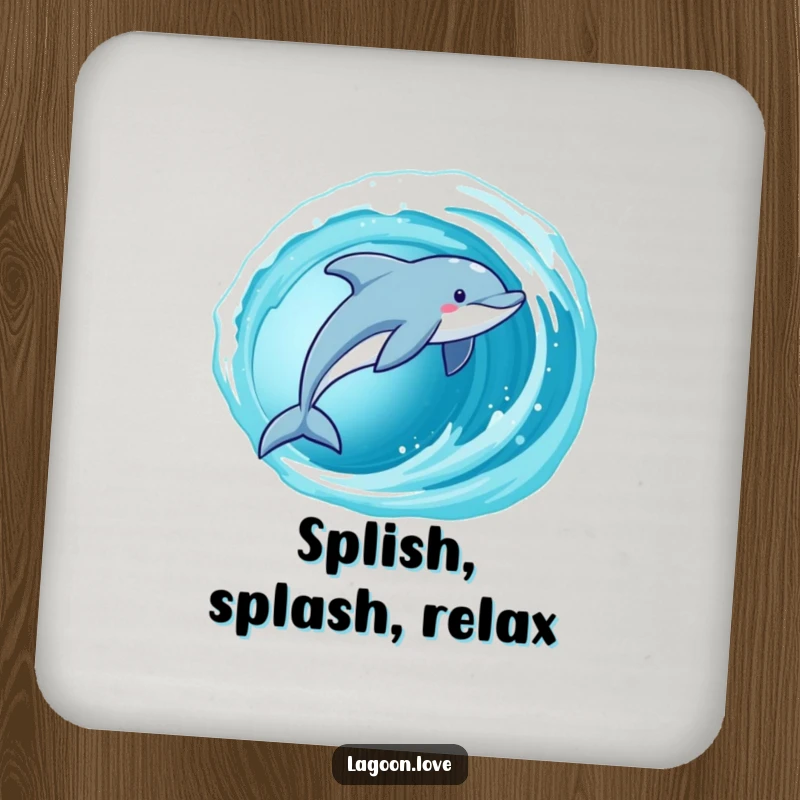 Funny Dolphin Drink Coaster with a playful dolphin leaping from a cerulean wave, a protective and humorous coaster.