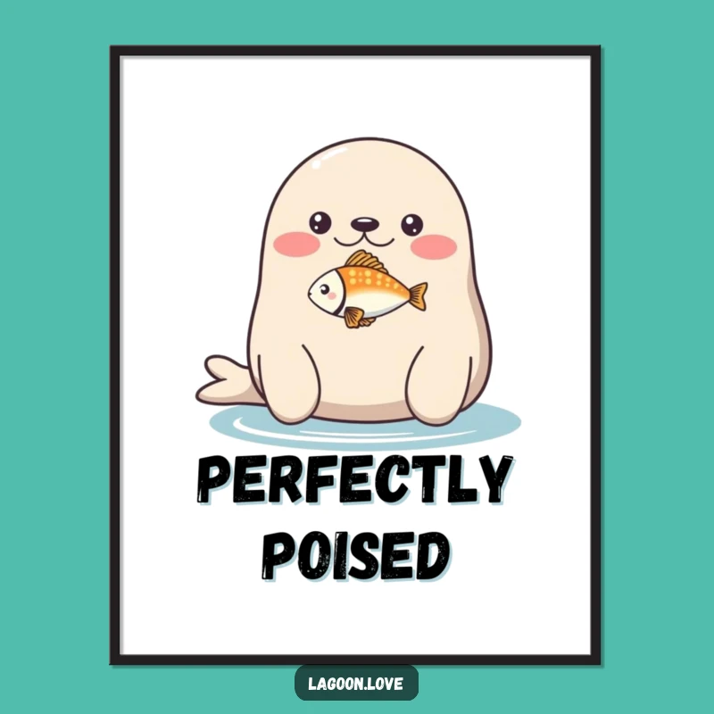 Funny Seal Balancing Fish Poster - Whimsical Wall Art for Smiles