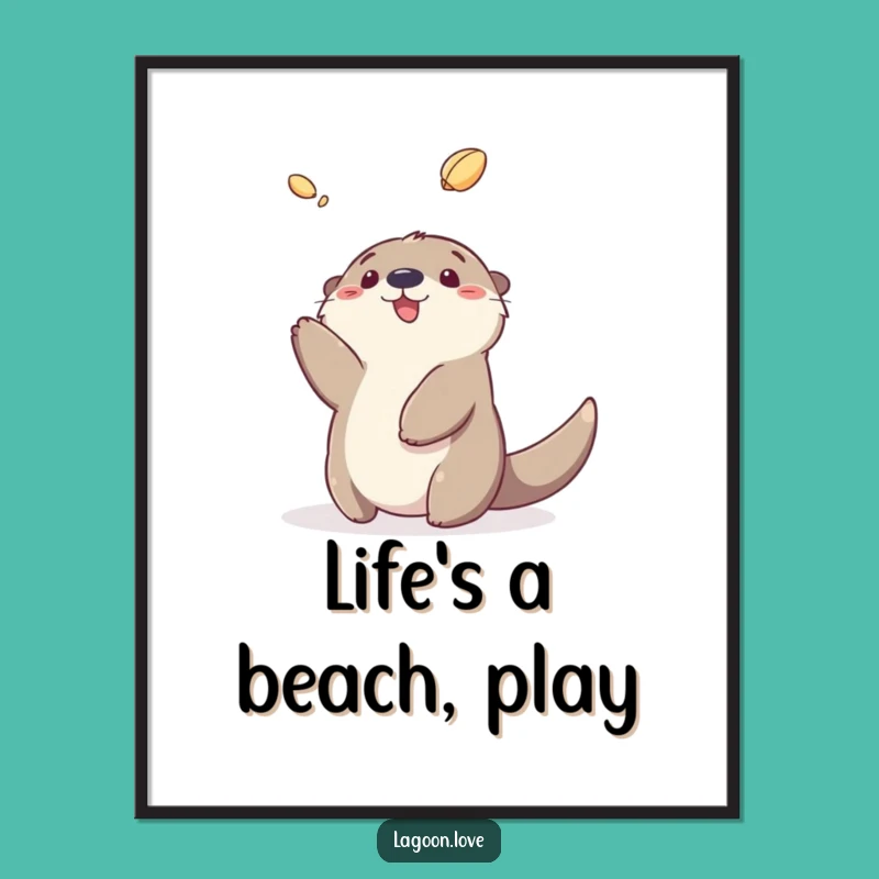 Funny Sea Otter Shell Toss Poster - Whimsical Cartoon Wall Art