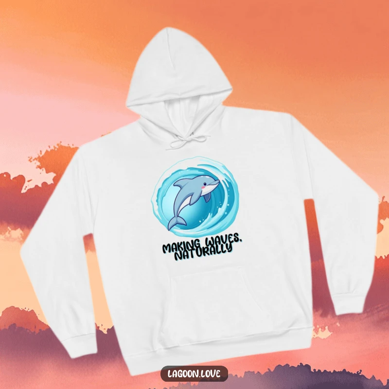 Funny Dolphin Hoodie with a playful dolphin leaping from a cerulean wave, a warm and humorous marine design.