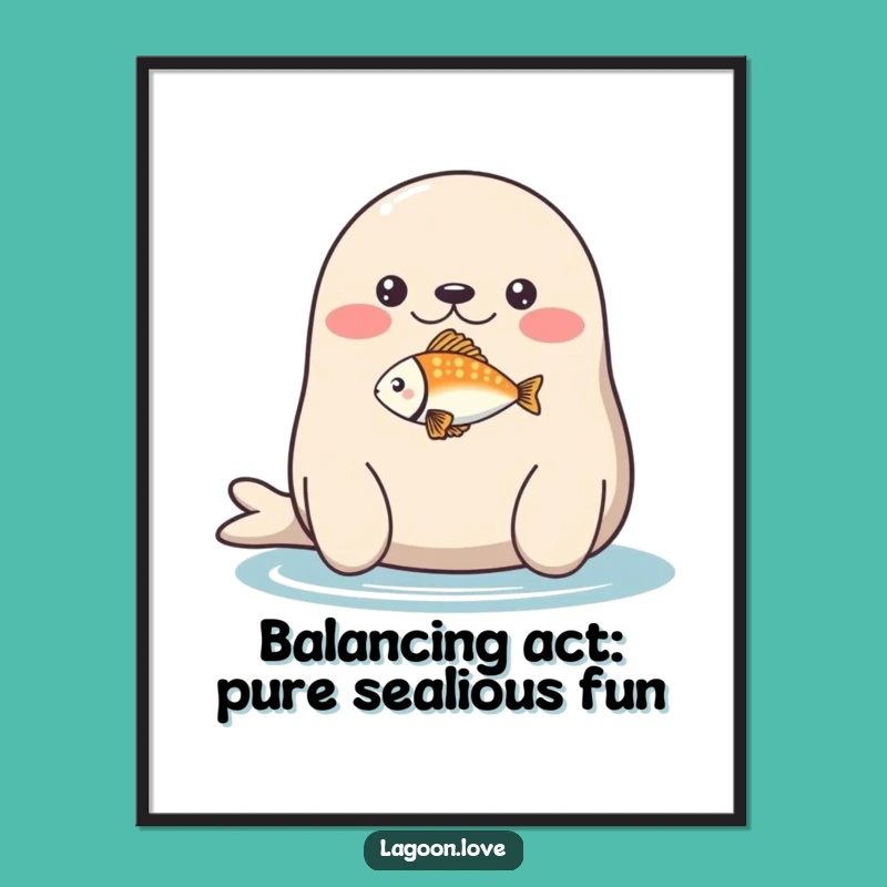 Funny Free Printable Wall Art: Seal and Fish Balance - Quirky Downloadable Decor
