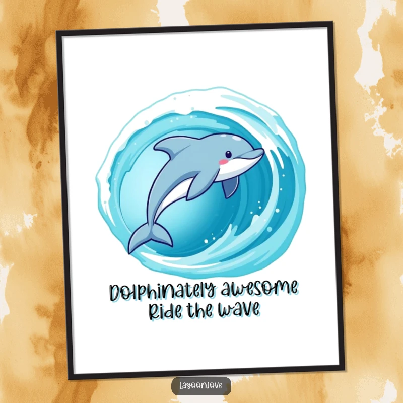 Funny Free Printable Wall Art: A playful dolphin arches through the air, leaping from a bright cerulean wave, capturing pure aquatic freedom.