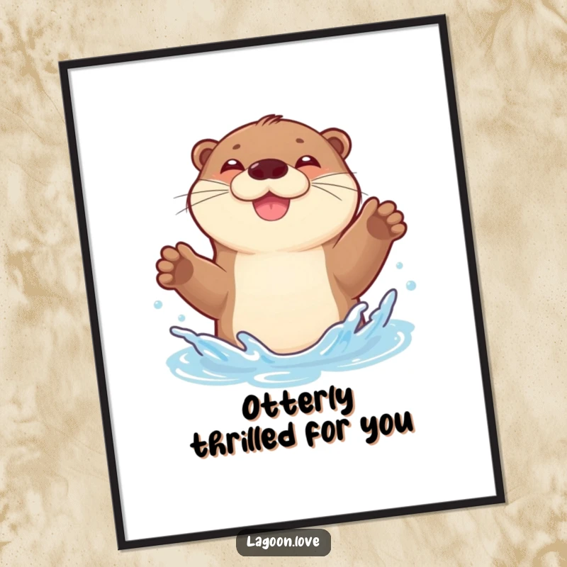 Funny Free Printable Wall Art: A joyful, bouncy otter gleefully splashing water with both front paws raised high.