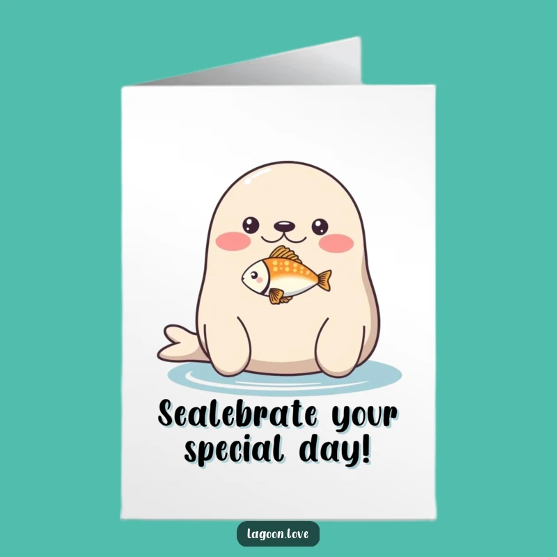 Free Printable Birthday Card: Funny Seal Fish Balance - Whimsical Downloadable Gift