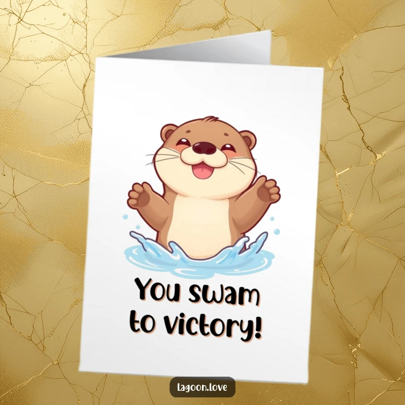 Funny Free Printable Congrats Card: A joyful otter gleefully splashing with both front paws raised in celebration.