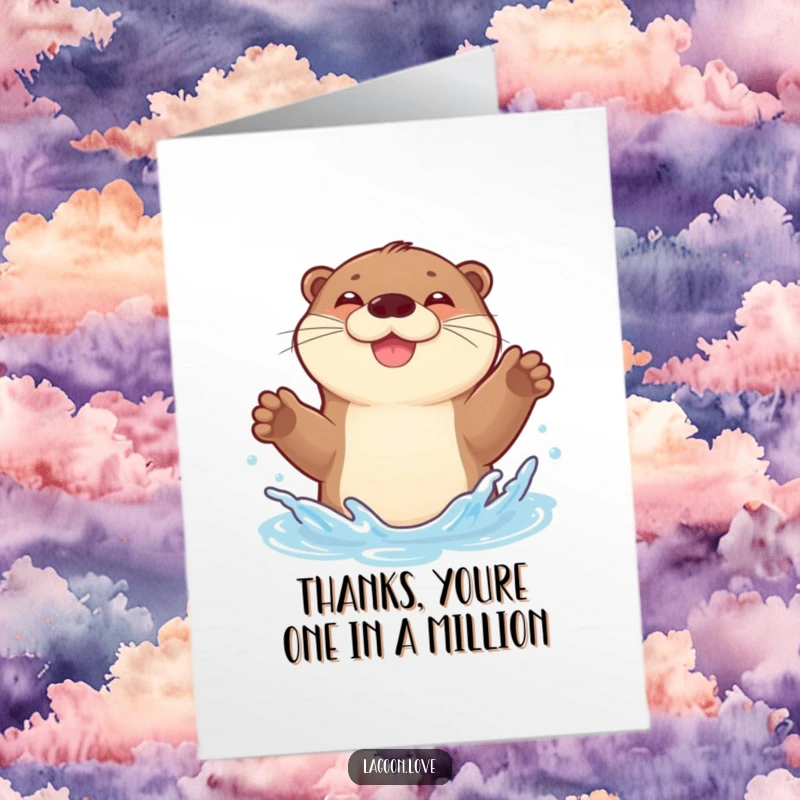 Funny Free Printable Thank You Card: A joyful, bouncy otter gleefully splashing water with both paws raised.