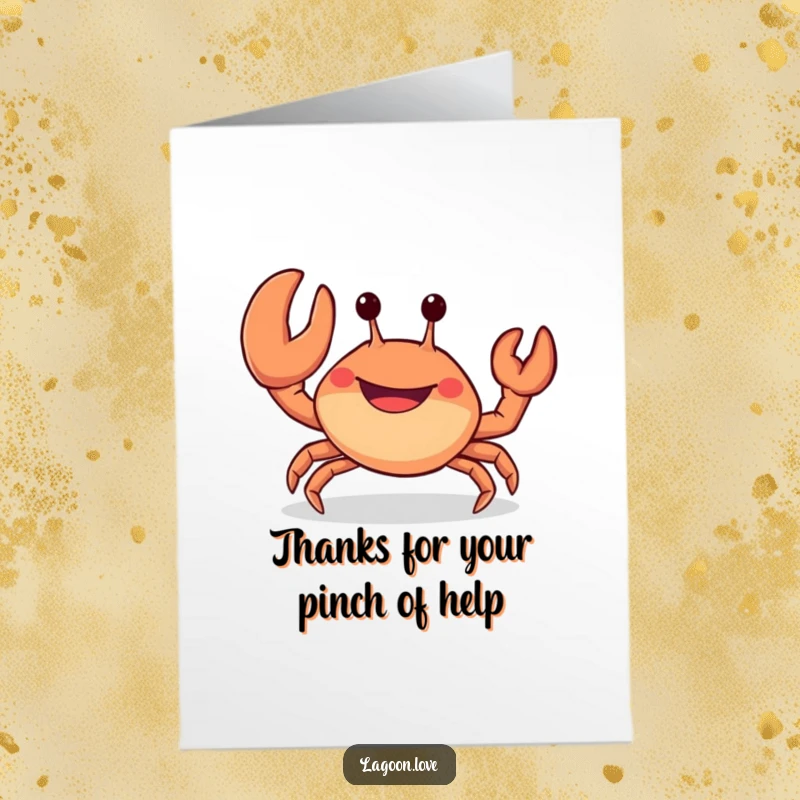 Funny Free Printable Thank You Card: A cheerful, stubby crab waving a big claw with a wide, happy grin.