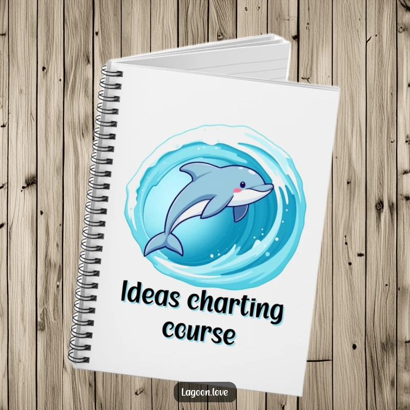 Funny Dolphin Notebook with a playful dolphin leaping from a cerulean wave, a fun ocean-themed stationery item.