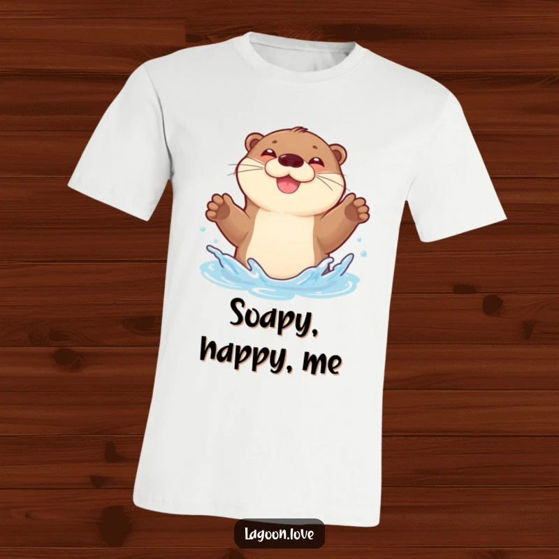 Funny t-shirt: a joyful, bouncy otter gleefully splashing water with both front paws enthusiastically raised.