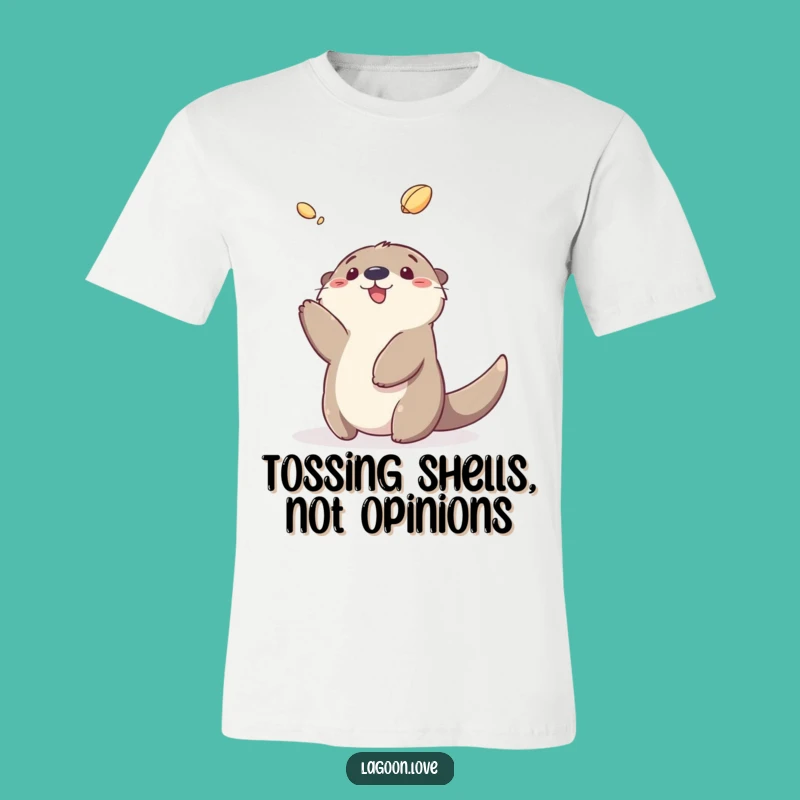 Funny Sea Otter Playing T-Shirt - Gleeful Cartoon Shell Toss Tee