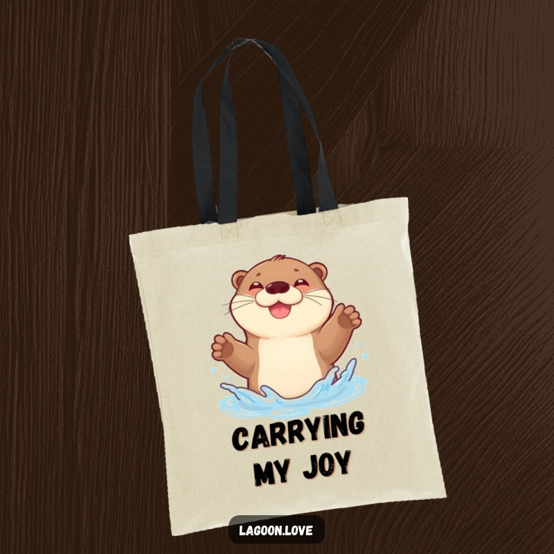 Funny tote bag: a joyful, bouncy otter gleefully splashing water with both front paws raised.